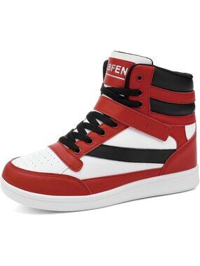 Women's High Top Sneakers with Hidden Wedge Heel White Red 2 Inch Height Shoes